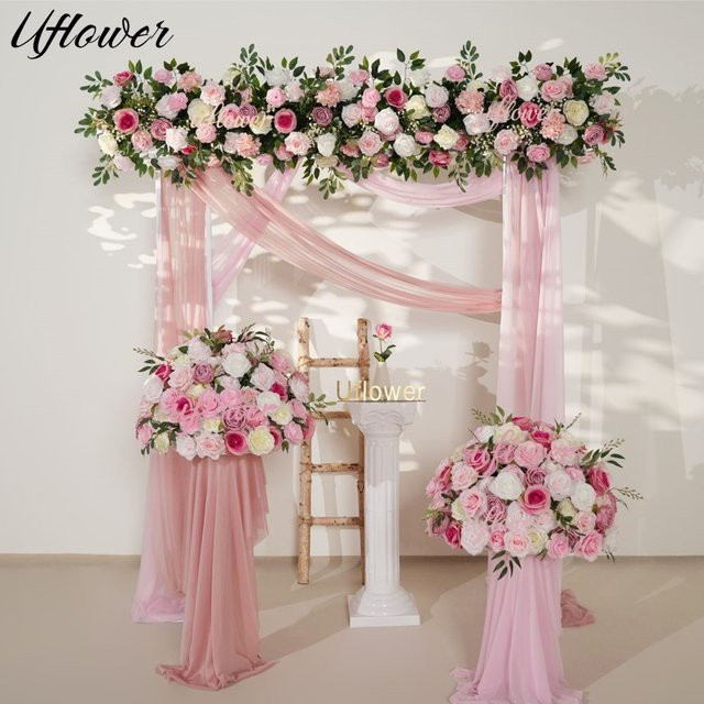 Uflower Rosen-Blumenarrangement in Rosa und Grün, hängende Blumenkugel für Hochzeits- und Partydekoration, Durchmesser: 40 cm - Bild 1