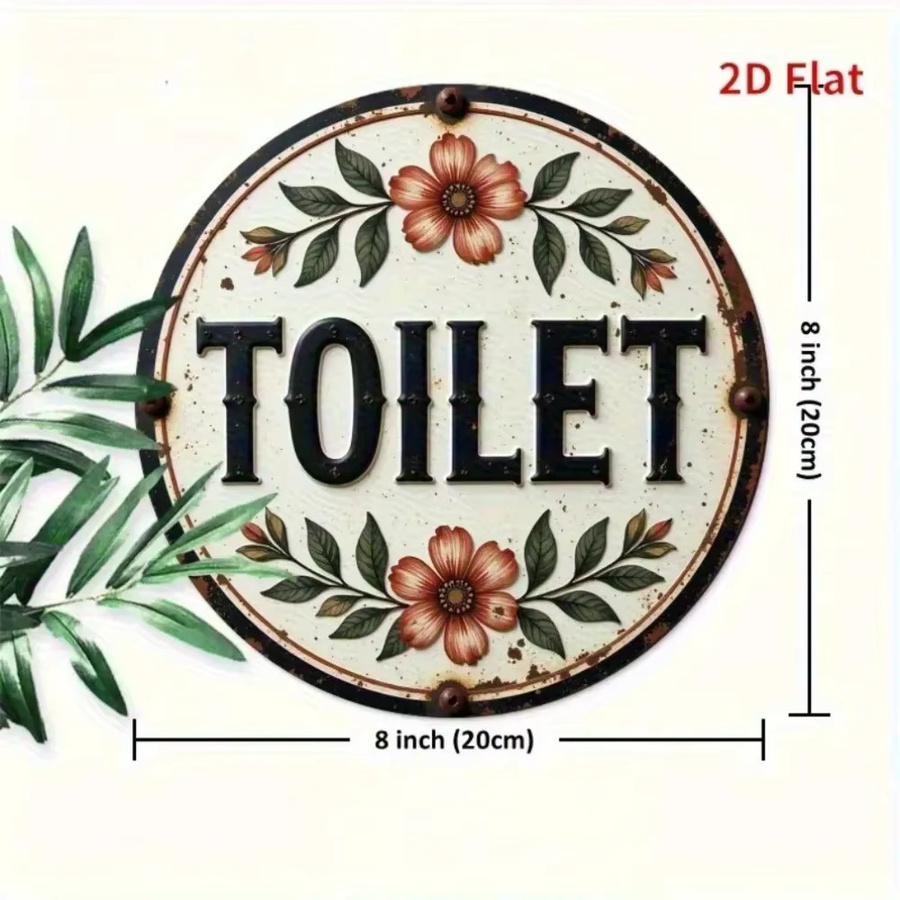 HELLOYOUNG Vintage Toilettenschild Retro Badezimmer Dekor aus Holz und Metall, Weiß, Durchmesser: 20 cm - Bild 4