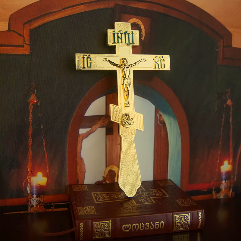 HTISOK Östliches orthodoxes Kreuz aus Metall in Gold als Kirchendekoration und Gebetszubehör - Bild 4