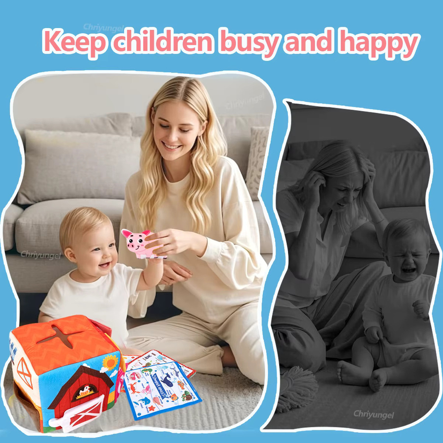 Yunhuisheng Plüsch Baby Tissue Box mit Sound Bauernhof Tiere Montessori Spielzeug für Neugeborene und Kleinkinder, Mehrfarbig - Bild 3