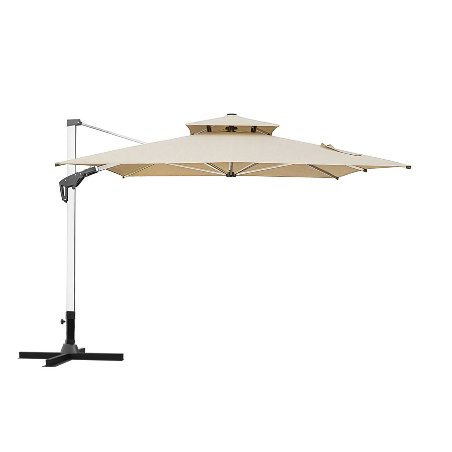 Anndora Ampelschirm Aluminium beige, 3x4 m quadratisch, 360 Grad drehbar, schwenkbar und neigbar mit Metallkreuz und UPF 50 Schutz - Bild 1