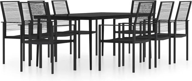 vidaXL 9-teilige Garten-Essgruppe in Schwarz aus Stahl, Glas und PVC-Hohlrattan - Bild 1