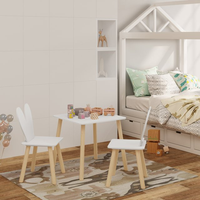 WOLTU Kindertisch-Set mit 2 Stühlen in Weiß, skandinavisches Design für Kinderzimmer zum Lernen, Malen und Essen - Bild 1
