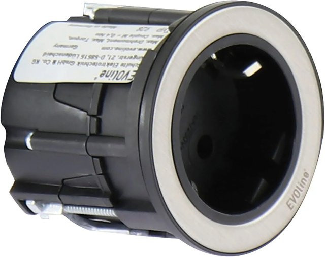 EVOline One Einbausteckdose mit Abdeckring in Schwarz und Edelstahl, 230 V, Durchmesser: 59 mm - Bild 1