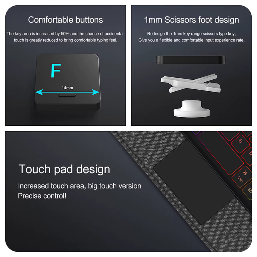 AJIUYU Touchpad-Tastatur Hülle für iPad Mini A17 Pro mit Stifthalter und beleuchteter Tastatur in Schwarz - Bild 3