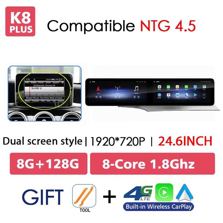 FAZY Dual-Touchscreen Autoradio mit CarPlay und Android Auto für Mercedes Benz A CLA GLA W176 C117 X156 W463, 24,6 Zoll, Schwarz, mit Wi-Fi und GPS Navigation - Bild 4