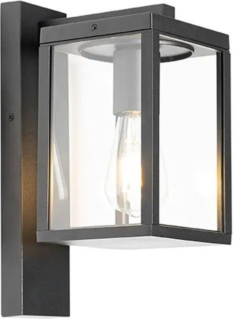 QAZQA Charlois Industrielle Außenwandlaterne aus Aluminium in Schwarz mit Glas und IP44 Schutz, E27 Fassung, B/T/H: 21,5 x 14,0 x 33,0 cm - Bild 1