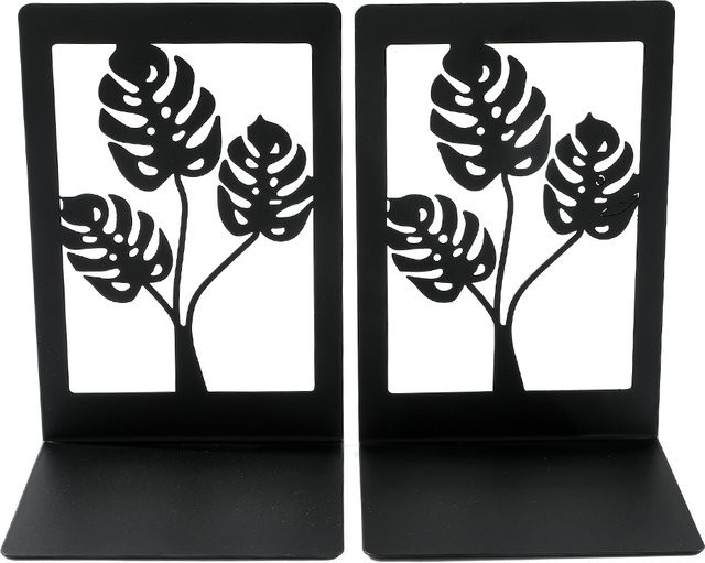 Set aus 2 Metall-Bücherstützen mit botanischem Muster in Schwarz für die Organisation deiner Bücher - Bild 1