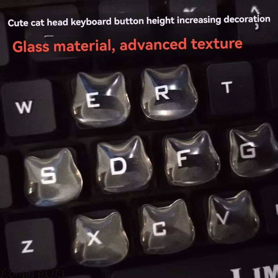 GEVBAY 24 Stück Katzen Glas Tastatur Aufkleber für mechanische Tastaturen und Notebooks, transparent - Bild 4