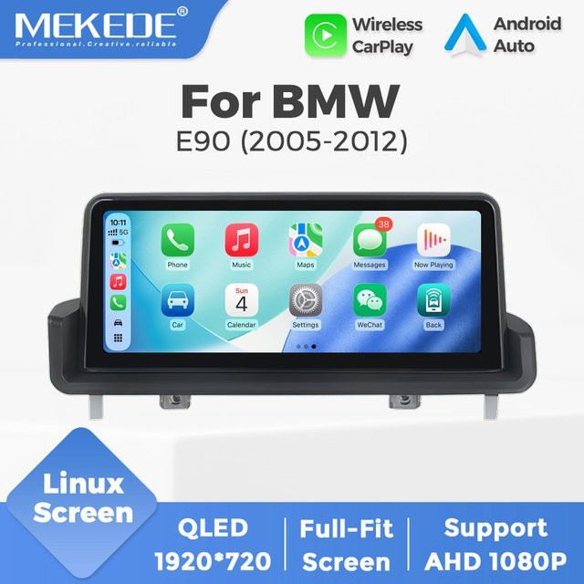 MEKEDE Wireless CarPlay und Android Auto Multimedia-Player mit Linux-System für BMW 3er Serie E90 E91 E92 E93 (2005-2012), 10,25 Zoll 2Din Autoradio mit Bluetooth und GPS, Schwarz - Bild 1