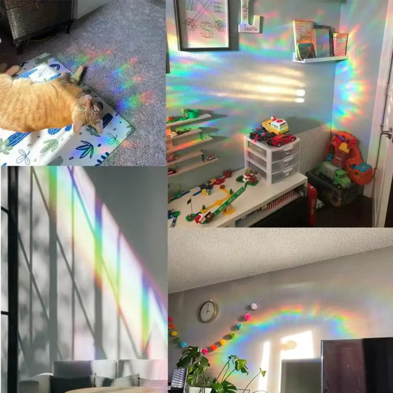 ZQNYCY Regenbogen Sonnenfänger Fensteraufkleber mit Katze und Schmetterling, selbstklebender Prisma Glas Wandaufkleber aus PVC in Multicolour zur Dekoration von Kinderzimmer und Schlafzimmer - Bild 1