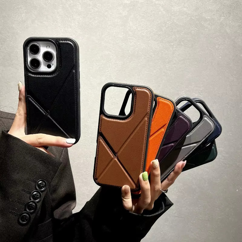 Schicke Business-Leder Handyhülle mit faltbarer Standfunktion für Apple iPhone 16 15 14 13 12 11 Pro Max Plus, stoßfest, Farben: Schwarz oder Grün - Bild 2
