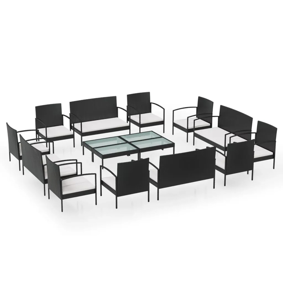 vidaXL 16-tlg Garten-Lounge-Set mit Auflagen aus Poly Rattan in Schwarz Modell 6 - Bild 2