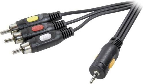 SpeaKa Professional Composite Cinch AV Anschlusskabel mit 3,5 mm Klinkenstecker auf 3x Cinch-Stecker, Schwarz, 2,50 m - Bild 1