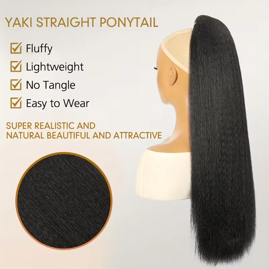 Shesbeauty Haarverlängerung Yaki Straight Clip-In Pferdeschwanz, 26 Zoll - Bild 3