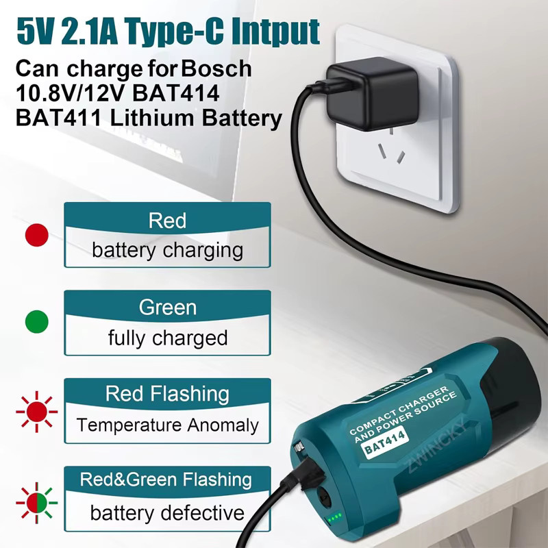 Bosch Akku-Adapter-Ladegerät für 10,8 V und 12 V Li-Ionen-Akkus mit USB-C-Anschluss zur Stromversorgung von beheizten Jacken - Bild 5