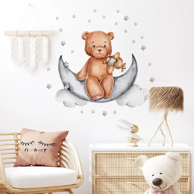 BRUP Wandaufkleber für Kinderzimmer mit Teddybär, Mond und Sternen in Multicolor - Bild 1