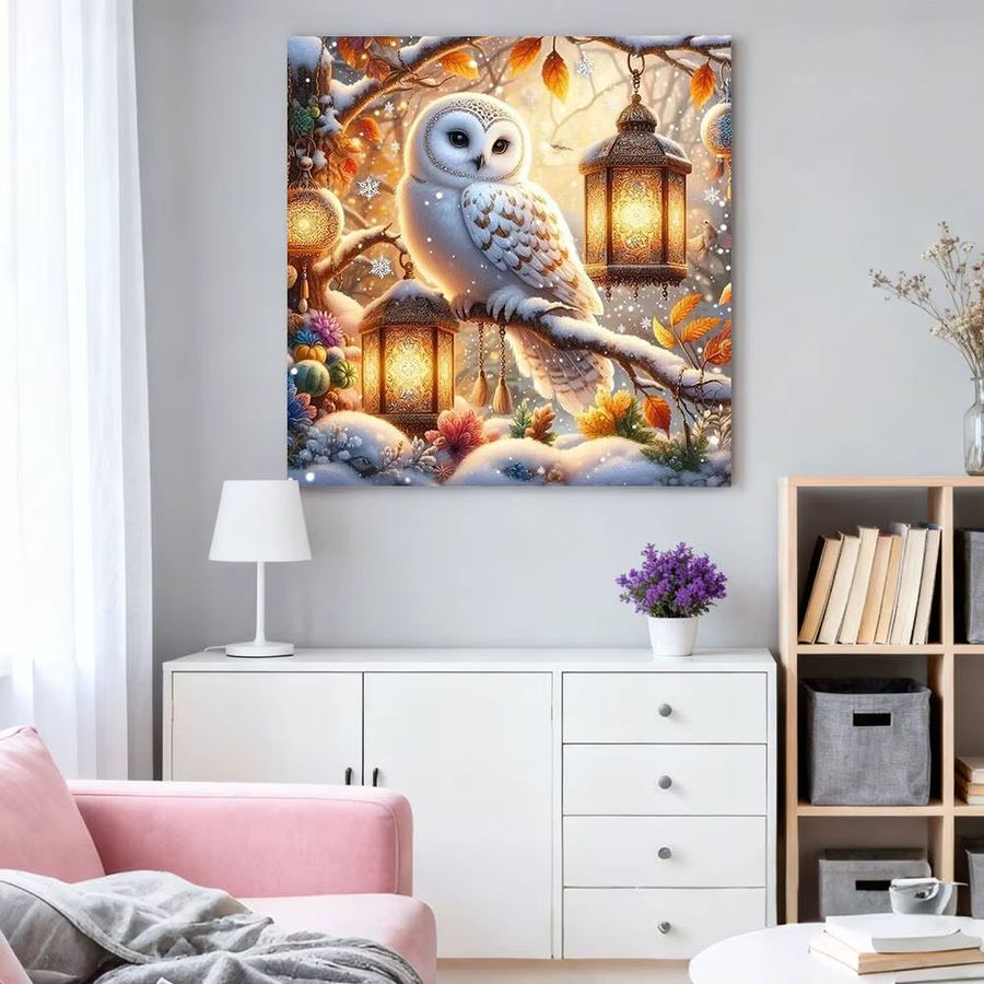 HUACAN 5D DIY Diamantmalerei Eule als Wanddekor mit Full Round Steinen in Multicolor - Bild 3