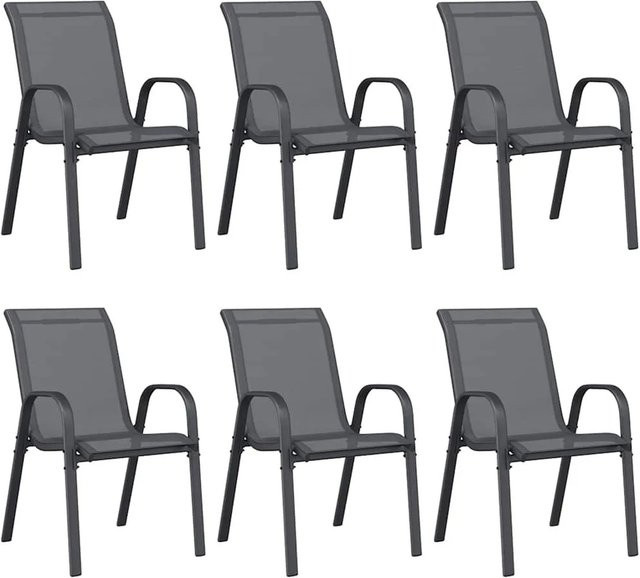 Furnicato 6er Set Stapelbare Gartenstühle in Grau aus Textilene und pulverbeschichtetem Stahl - Bild 1