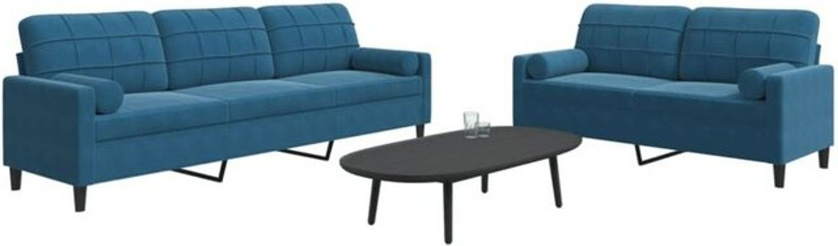 Vidaxl 2-tlg. Sofagarnitur aus Samt mit Kissen und Nackenrollen in Blau mit Metallgestell im modernen Design - Bild 1
