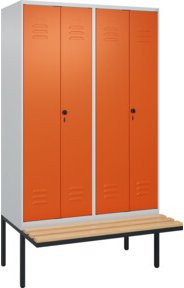 C+P Classic PLUS Spind mit Sitzbank, 4 Abteile, Schwarz-Weiß, Sitzfläche aus Buche-Hartholz, B/T/H: 212 x 120 x 81,5 cm - Bild 1