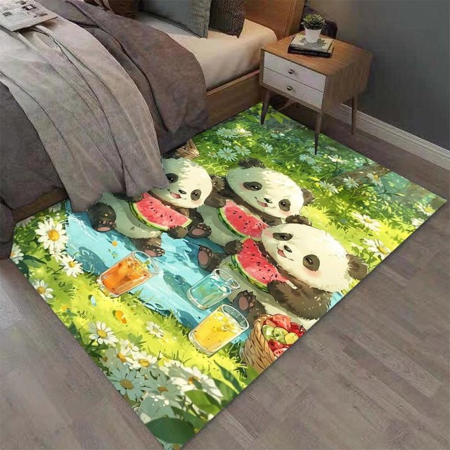 Rutschfester Druckteppich mit Panda-Motiv beim Wassermelonen-Essen in Multicolor, B/T: 60 x 40 cm - Bild 1