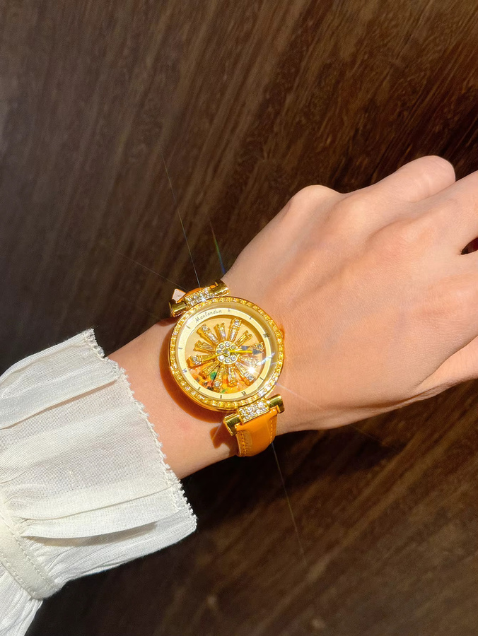 LSVTR Armbanduhr Damen, Roségold, Diamant, Kristall, Leder, Quarz - Bild 4