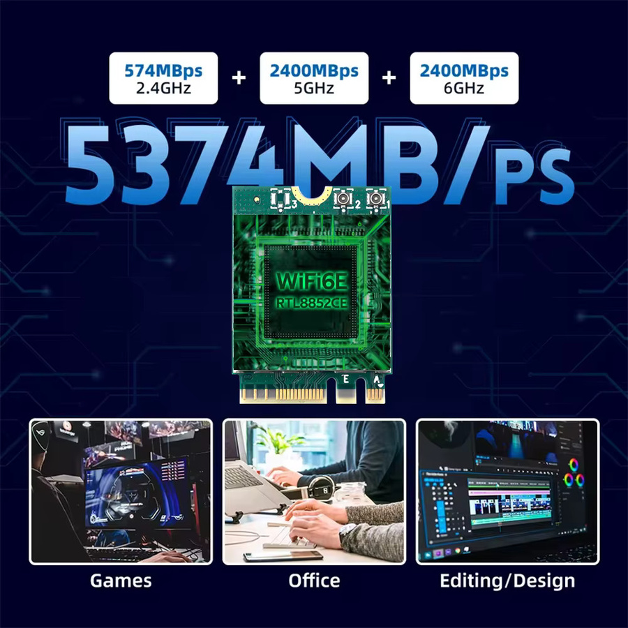 DERAPID WiFi 6E und Bluetooth 5.3 Adapter mit 5400 Mbit/s, Triple Band NGFF M.2 Netzwerkkarte für Windows 10/11, RTL8852CE kompatibel mit AX210 - Bild 2