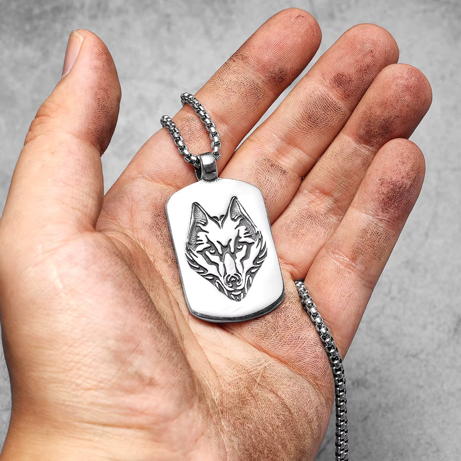METAL HUNTER Halskette mit Wolf Kopf Anhänger, Edelstahl, Silber, Unisex - Bild 2