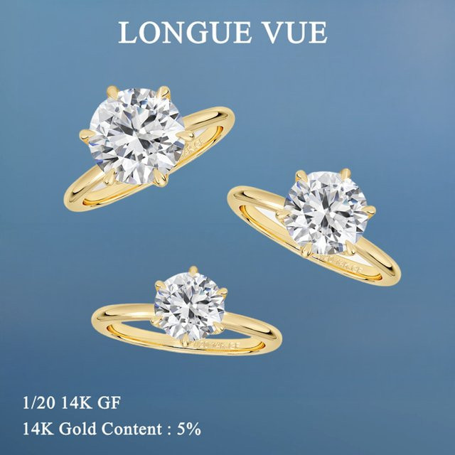 LONGUE VUE Verlobungsring, 14K Gold gefüllt, Moissanit, Damen - Bild 1