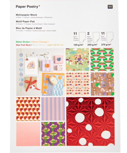 Rico Design Paper Poetry Motivpapierblock Shrooom, Konstruktionspapier, Multicolor, A4 (B: 21,0 cm, H: 29,7 cm) - Bild 1