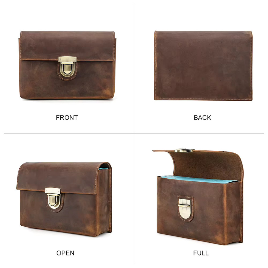 Echte Leder-Bibelhülle als tragbare Buchhülle und Kirchen-Clutch-Tasche in Braun - Bild 4