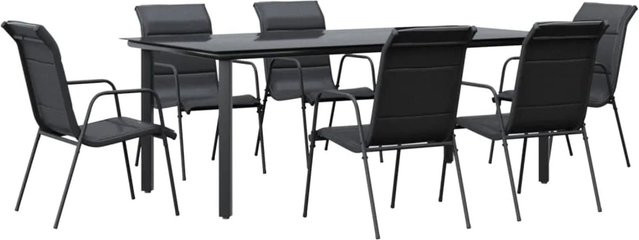 vidaXL 7-teilige Garten-Essgruppe aus Stahl und Textilene in Schwarz mit Glastisch - Bild 1