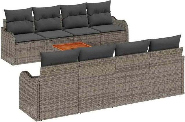 vidaXL Garten-Sofa-Set 9-teilig aus Polyrattan in Grau mit Tisch und Polsterkissen inklusive Stauraumfunktion - Bild 1