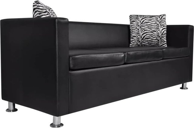vidaXL 3-Sitzer-Sofa in Schwarz aus Kunstleder mit Armlehnen im modernen Design - Bild 1