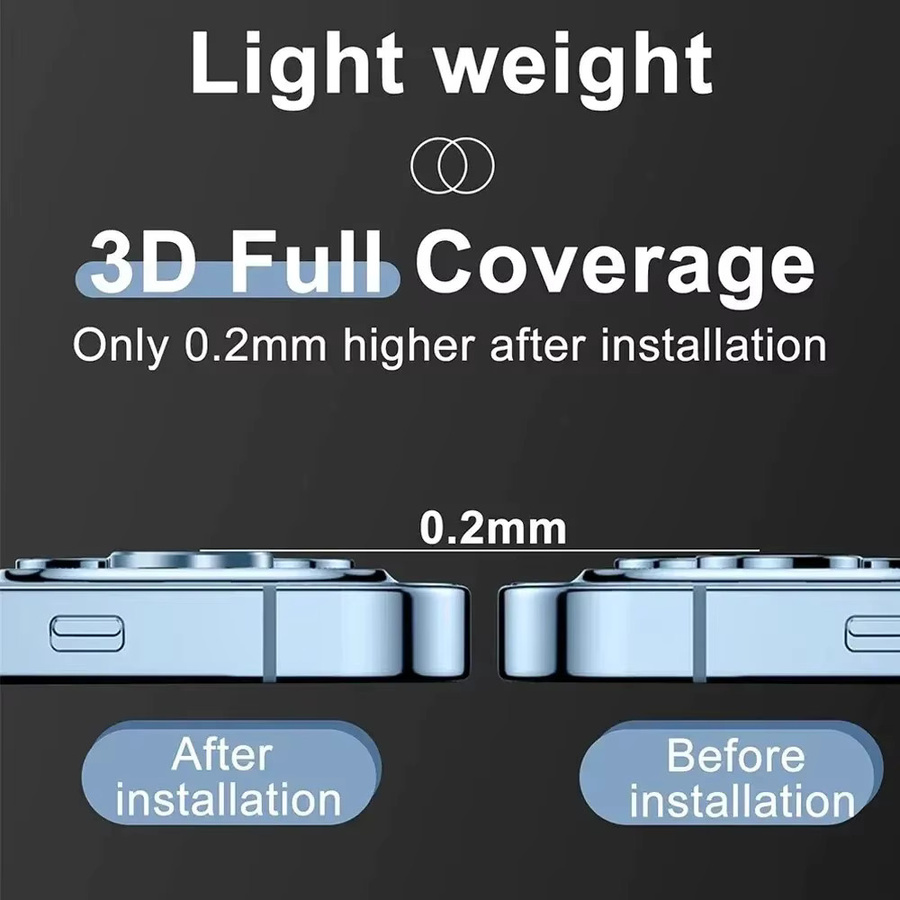 Kamera Objektiv Schutz aus gehärtetem Glas mit Metallrahmen für iPhone 13, 12 Pro Max, 11 Pro und 12 Mini in Schwarz - Bild 4