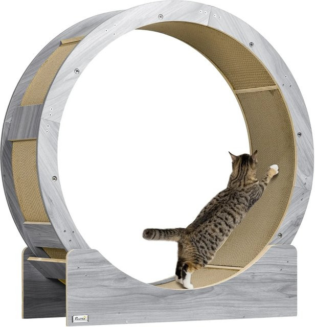 PawHut Katzenlaufrad aus Mehrschichtplatte und Wellpapier in Grau, B/T/H: 33,5 x 91 x 94 cm - Bild 1