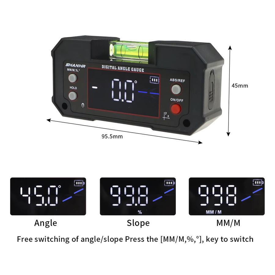 SHANHR Digitaler Winkelmesser mit Dual-Achsen und magnetischer Basis, 3-in-1 Neigungsmesser in Schwarz - Bild 2