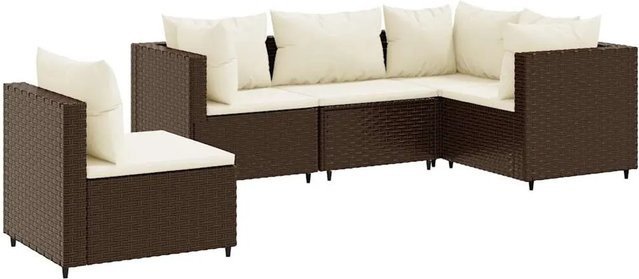 vidaXL 5-tlg Garten-Lounge-Set in L-Form mit Kissen, Braun und Weiß, Poly-Rattan mit Metallgestell - Bild 1