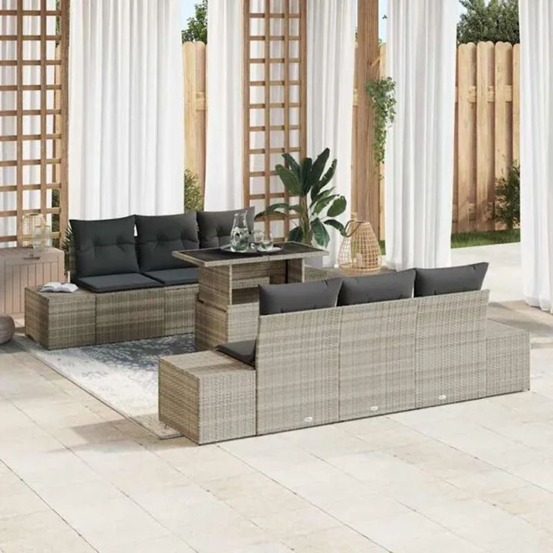 Vidaxl Garten-Sofa-Set aus Polyrattan mit 7-teiligem Kissen-Set in Grau, Modernes Loungemöbel, B/T/H: 100 x 55 x 73 cm - Bild 1