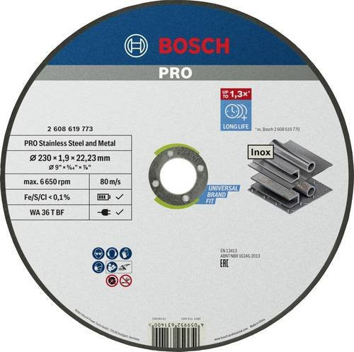 Bosch Trennscheibe Standard for Inox zum Schneiden von Metall, Durchmesser: 230 mm, Grau - Bild 1