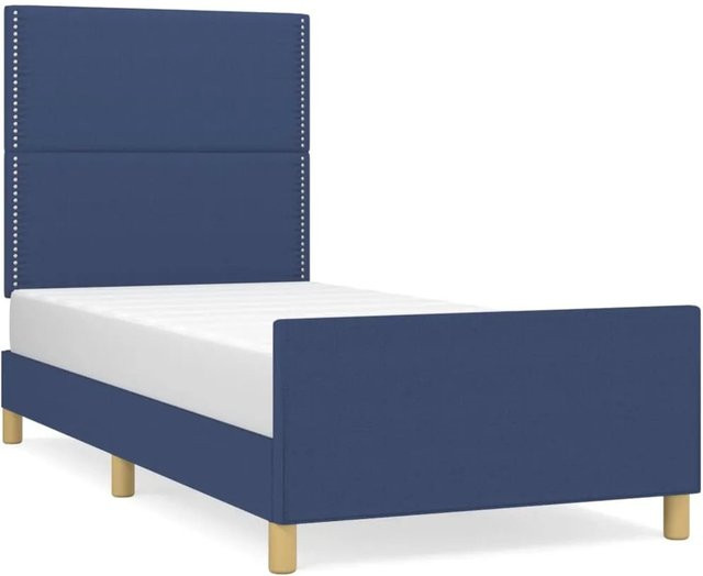 vidaXL Bettgestell mit Kopfteil aus blauem Stoff und Lärchenholz, B/T/H: 100 x 200 x 103 cm - Bild 1