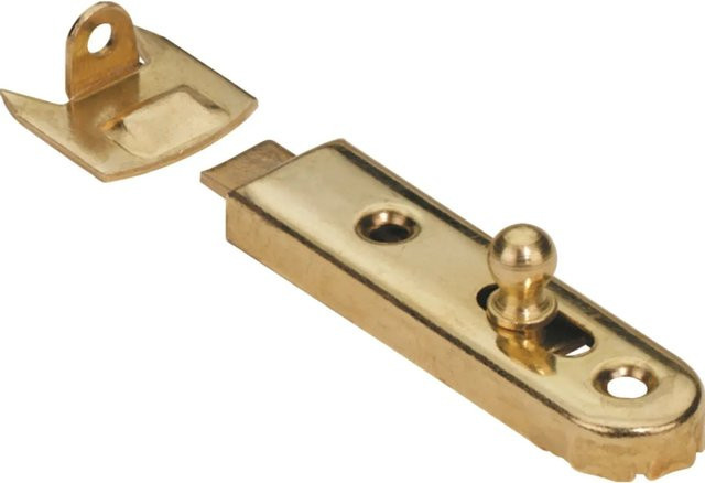 Hettich Möbelriegel gerade in Messing/Gold mit Schrauben, Maße: 13 mm x 50 mm - Bild 1