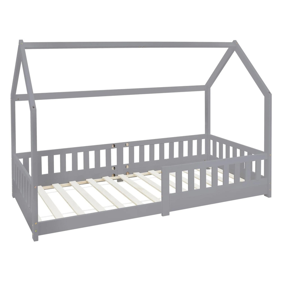ML-Design Kinderbett Hausbett aus Kiefernholz mit Dach und Rausfallschutz, Hellgrau, B/T/H: 90 x 200 x 142 cm - Bild 2