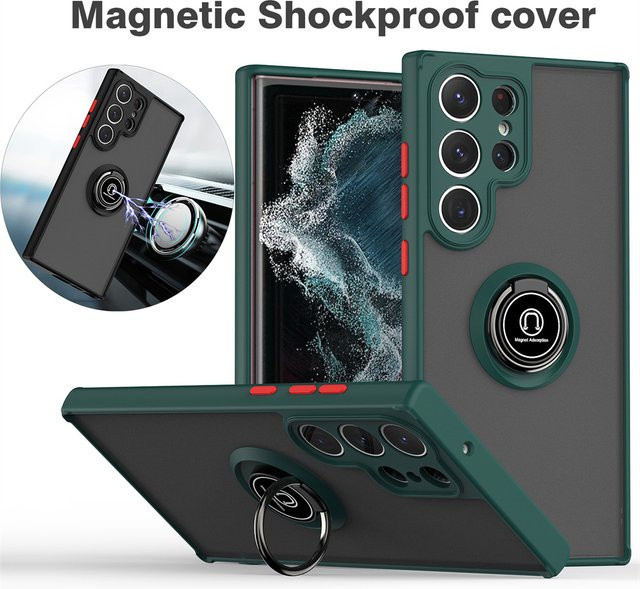Stoßfeste Panzerhülle mit Magnethalterung für Samsung Galaxy S24 S23 S22 S21 S20 Ultra Note 20 Ultra 5G A32 A52 A72 S10 Plus in Schwarz Matt - Bild 1