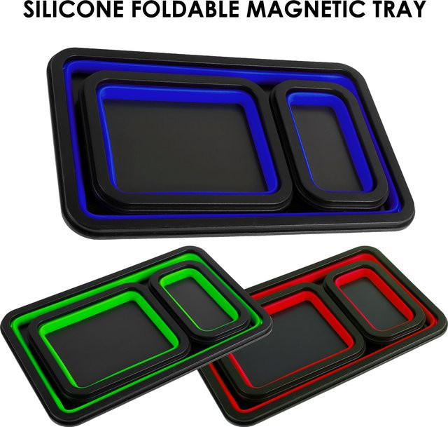 Toorise 3er Set Zusammenklappbare Magnetische Schraubwanne aus Silikon in Rot als Werkzeug Organizer für Tischler - Bild 1