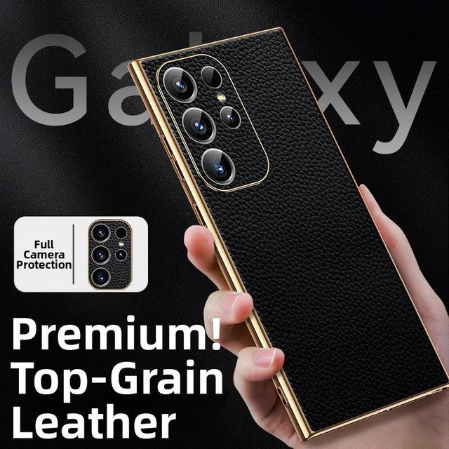Echte Leder Handyhülle mit Lychee-Muster für Samsung Galaxy S26 S25 S24 S23 S22 Ultra Plus in Schwarz - Bild 1