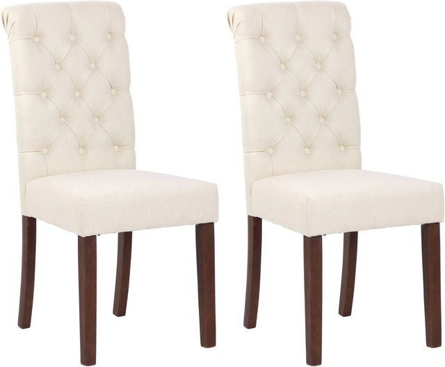 2er Set Esszimmerstühle DELUKE WALES aus Stoff und Holz in Creme/Beige, H x B x T: 98 x 45 x 63 cm - Bild 1