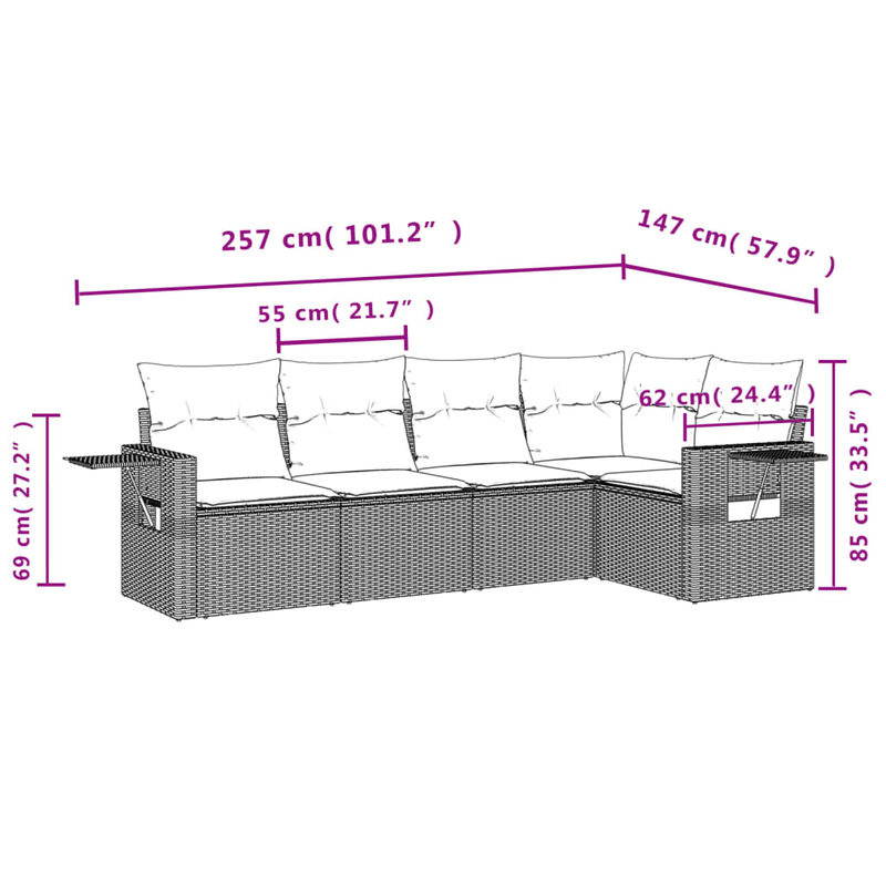 Vidaxl Garten-Sitzgruppe aus grauem PE-Rattan mit 5 Teilen und Kissen im modernen Design - Bild 2