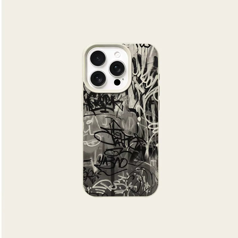 Wolkerfly Handyhülle mit Schwarz-Weiß-Graffiti-Design für iPhone 16, 15, 14, 13, 12, 11 und XS/X/XR Modelle - Bild 5